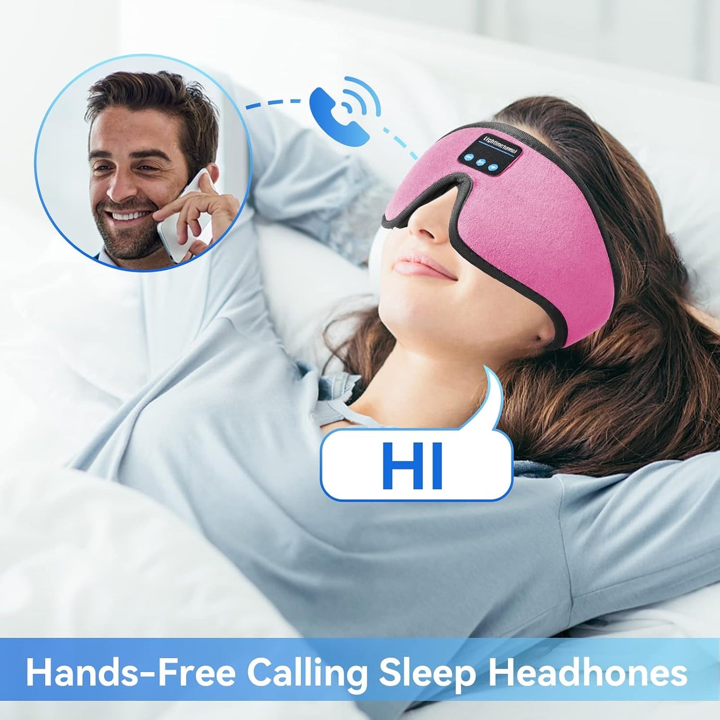 Sleep Headphones, Bluetooth 5.0 Wireless 3D Eye Mask, Lightimetunnel Washable Sleeping Headphones for Side Sleepers With Adjustable Ultra Thin Stereo Speakers Microphone Hands Free for Insomnia Travel