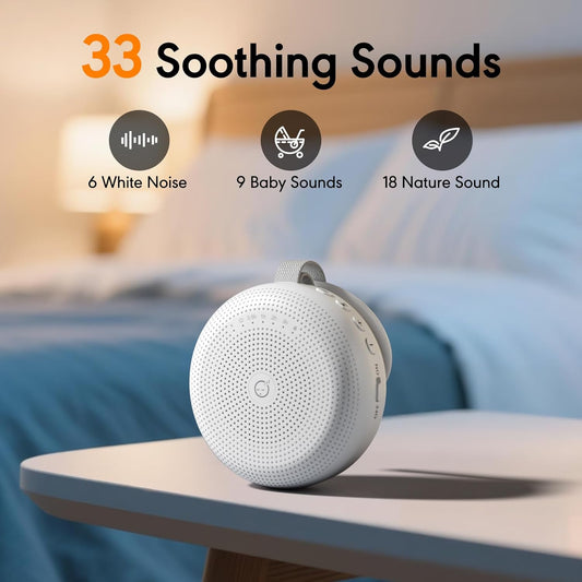 White Noise Machine for Baby Adult, Portable Sound Machine with 33 Soothing Sounds, Timer & Memory Function for Sleep, Travel, Nursery, Office and Home