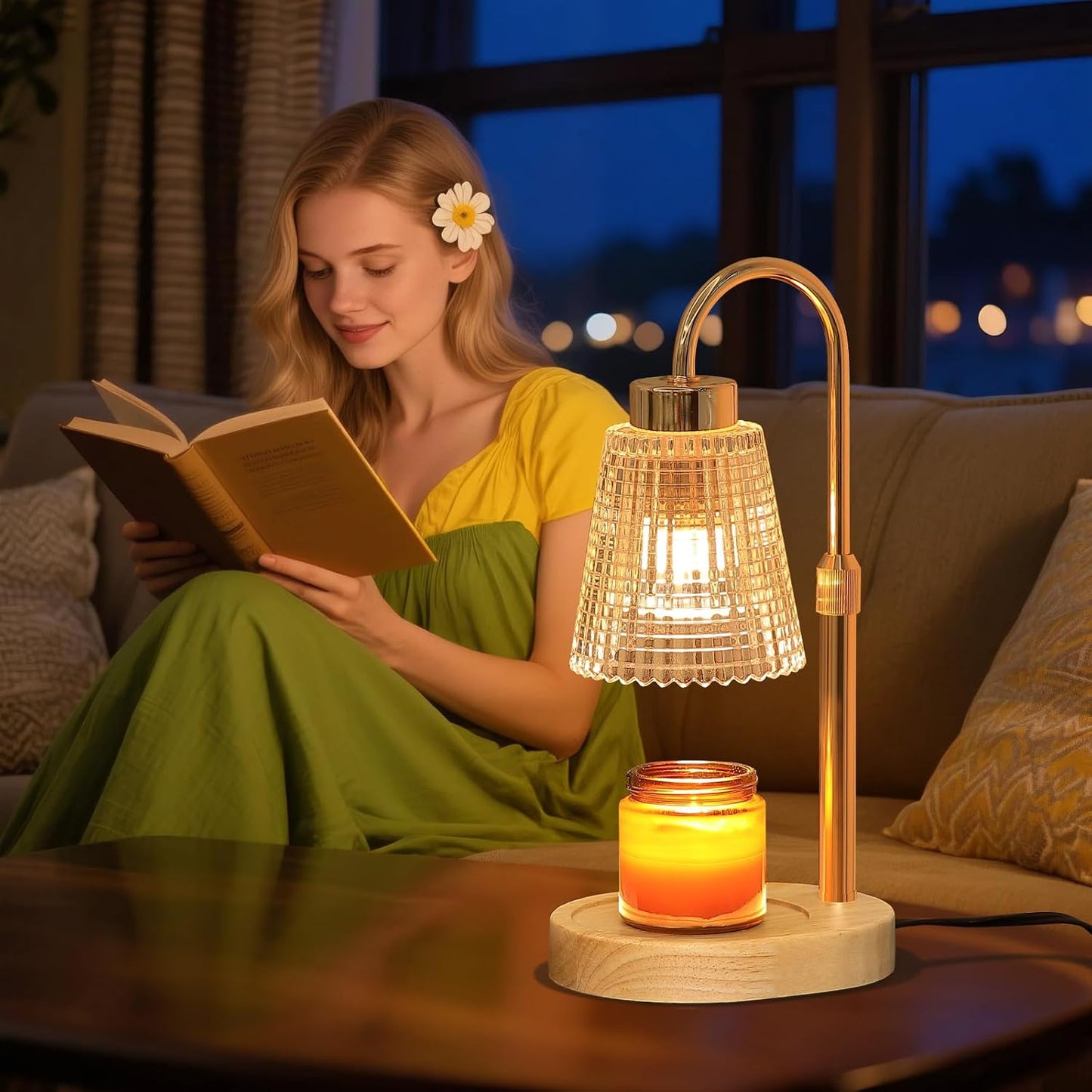 Candle Warmer Lamp with Timer and Dimmer,Electric Gold Light Gifts for Women Melt Wax Warmer Lamp with 2 Bulbs for Candle Jars House Warming New Home Decor Bedroom