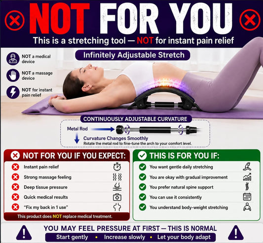 YAJIACLONE Back Stretcher for Lower Back, Adjustable Lumbar Stretch Device | Adjustable Arch | Infinitely Adjustable Metal Rod | Body-Weight Stretching | Stable PP Frame | Daily Mobility Support