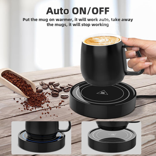 Coffee Warmer with Mug Set - Electric Beverage Cup Warmer for Desk Office Home Use, Candle Warmer Heating Plate with Gravity Switch Auto Shut Off (Up to 131F/55C), 12oz (Purple Set)