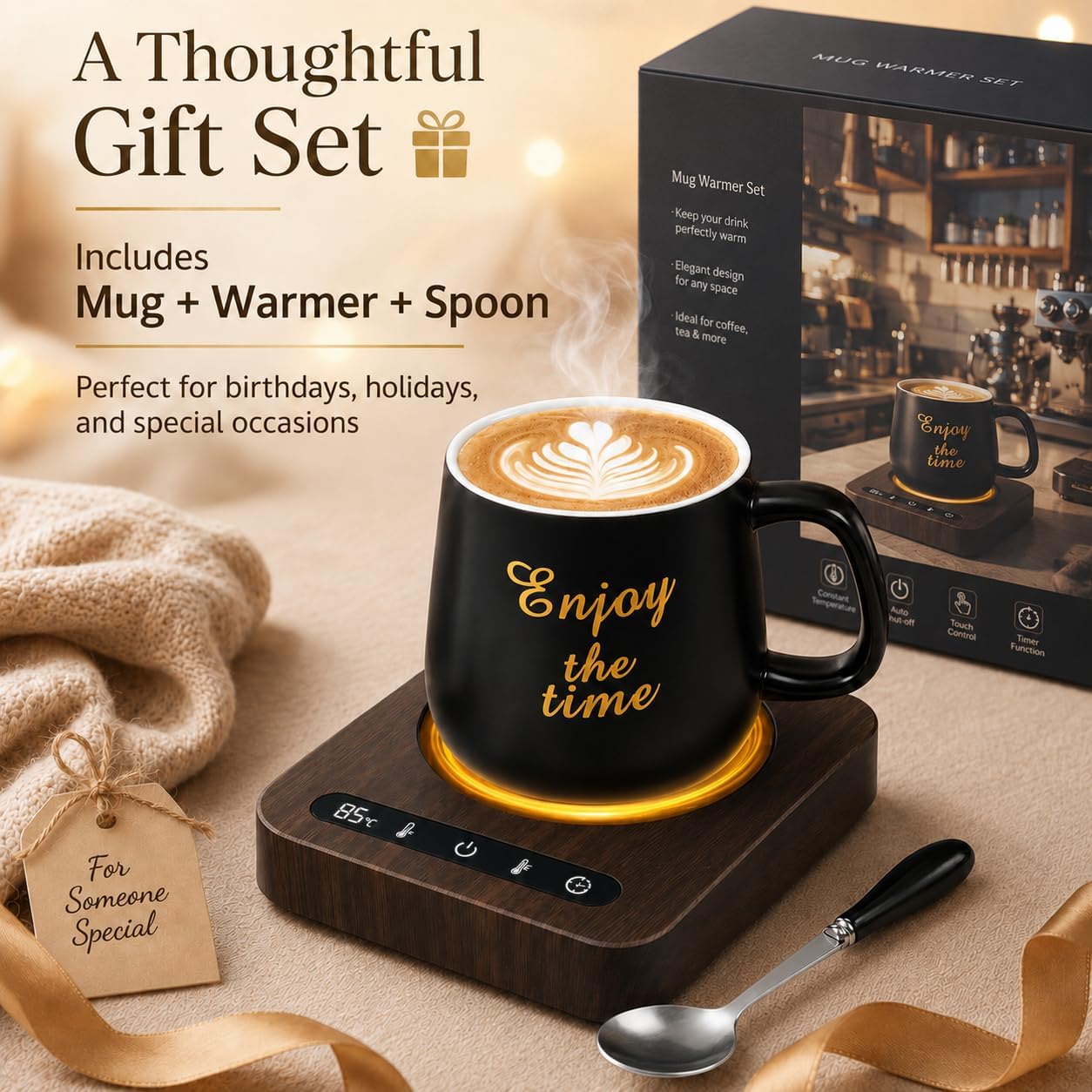 Mug Warmer Set - Coffee Mug Warmer for Desk with Temperature Display, 1-12Hour Auto Shut Off, Cup Warmer with Mug - Ideal Coffee Gifts for Heating Coffee, Beverages, Milk, Tea and Hot Chocolate.