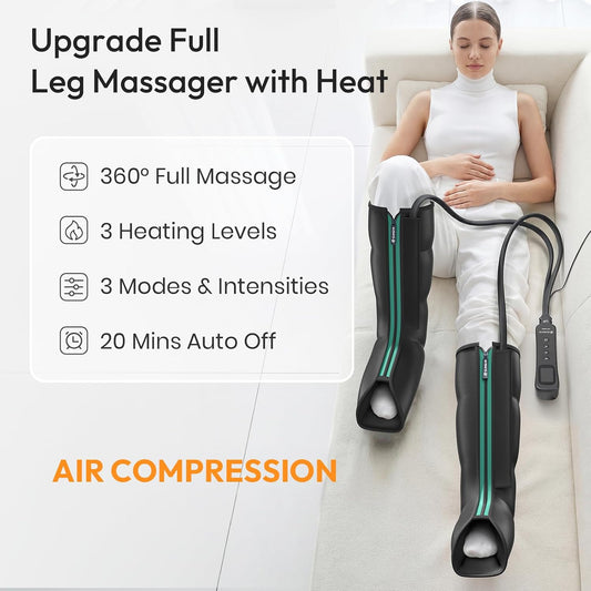 QUINEAR Leg Massager for Circulation and Pain Relief, Heating Leg Compression Massager with 3 Modes, Foot and Calf Massager with 3 Intensities 3 Heats - Gift for Mom and Dad