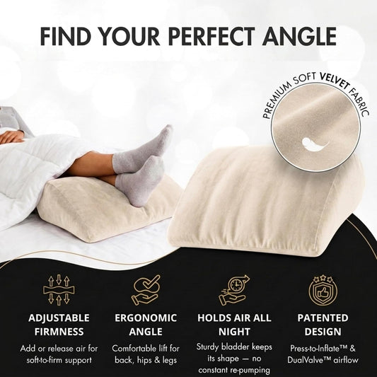 Maison Cozy® Inflatable Wedge Pillow, Travel, Leg Elevation, Sleep (Beige) | Washable Velvet Cover, Built-In Pump, Leg, Knee & Hip Elevation, Back Support, Adjustable Firmness, Couples Intimacy Pillow