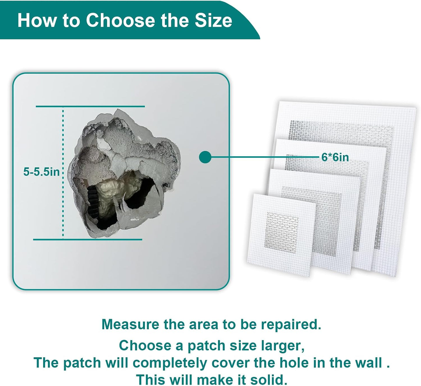 WYIRONG 10 Pack Drywall Repair Kit for Large Holes, 4/6/8 Inch Dry Wall Patch Kits for Erase a Small Nail Hole, Plaster Wall Patching Self Adhesive Aluminum Mesh with Scraper and Sandpaper