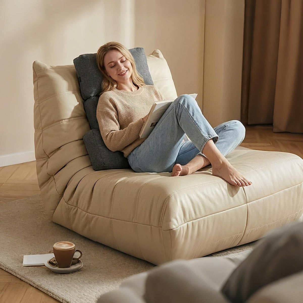 JZHLLA Recliner Neck and Lumbar Support, Shredded Foam Filling Back Rest Cushion with Adjustable Headrest for Pain Relief Lumbar Support Pillow for Recliner Office Chairs Sofa Couch