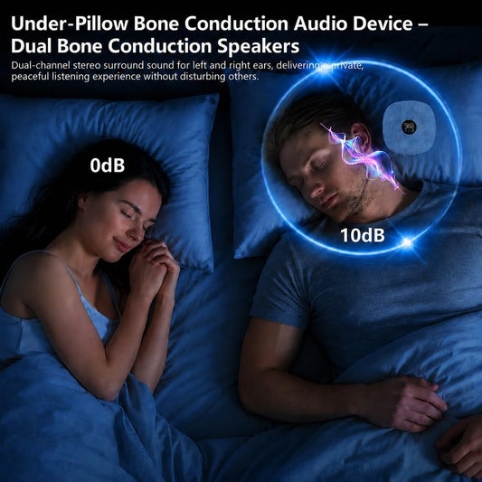 Under Pillow Speaker for Sleeping, Dual Bone Conduction Pillow Speaker Bluetooth with LED Display, Two Listening Playback Modes, 955 Minute Timer Adjustment, 16 Hour Battery Life for Sleep Aid (Blue)