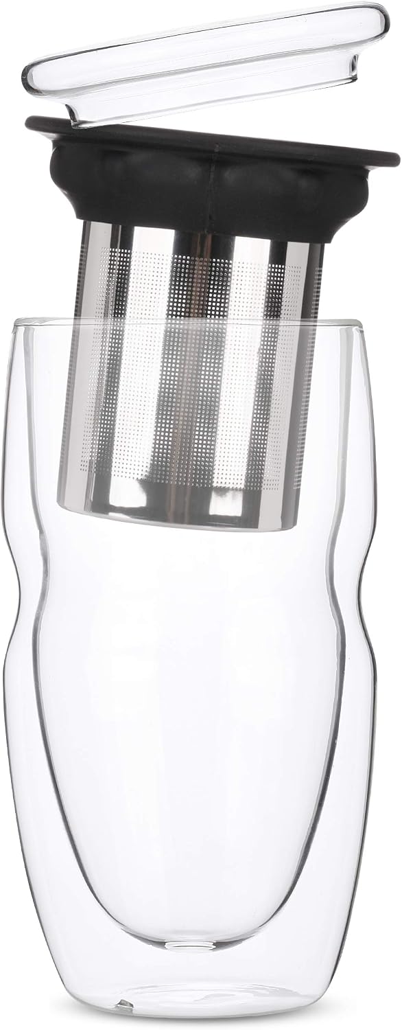BTaT- Double Wall Glass Tea Cup With Stainless Steel Infuser and Lid, 16 oz, Borosilicate Glass Tea Mug Infuser, Gifts for Tea Lovers