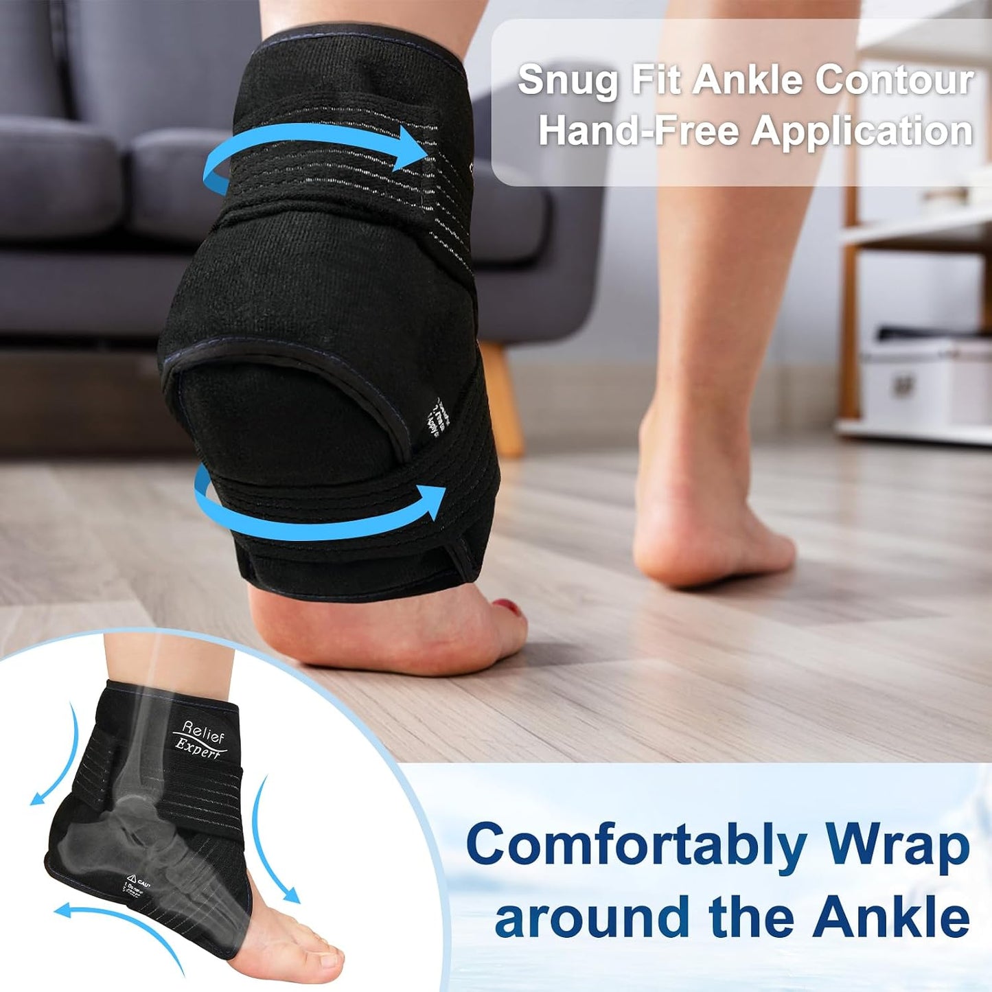 Ankle Ice Pack Wrap with Compression – Reusable Cold Gel Pack for Foot and Achilles, Dual Strap Design with Soft Plush Lining, Flexible Cold Therapy for Ankle Support