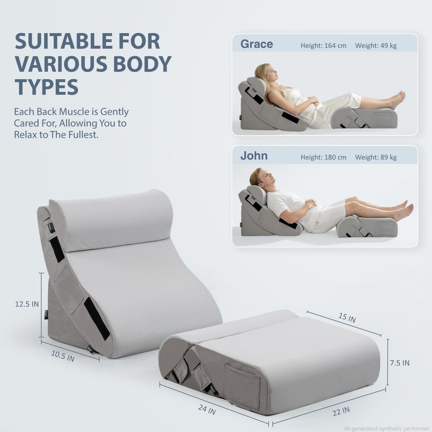 FifthQuarter 6PCS Orthopedic Wedge Pillow Set for After Surgery | Adjustable Upright Back Support, 40D Memory Foam and 25D High Density Foam, Elevates Body, Post Surgery Recovery Bed Sleeping