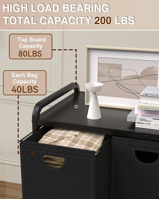 Laundry Sorter 3 Section,Laundry Basket with Wheels,3×15.8 Gal (60L) | Laundry Room Organization with Wooden Desktop Shelf,Pull-Out and Removable 900D Oxford Fabric Laundry Bags for Laundry Room