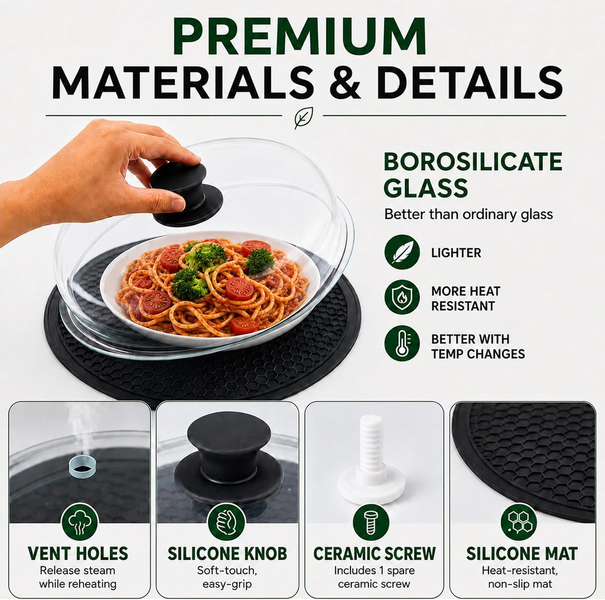 2 in 1, Glass Microwave Splatter Cover for Food with Silicone Mat, 10-Inch