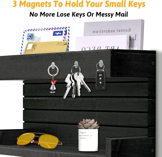 Key Holder for Wall with 4 Key Hooks, Wooden Key Rack Double Shelf Hanger | Key Holder for Wall, Mail Sorter Organizer, Mail Key Organizer, Rustic Home Decor for Entryway Hallway, Wall Decorative