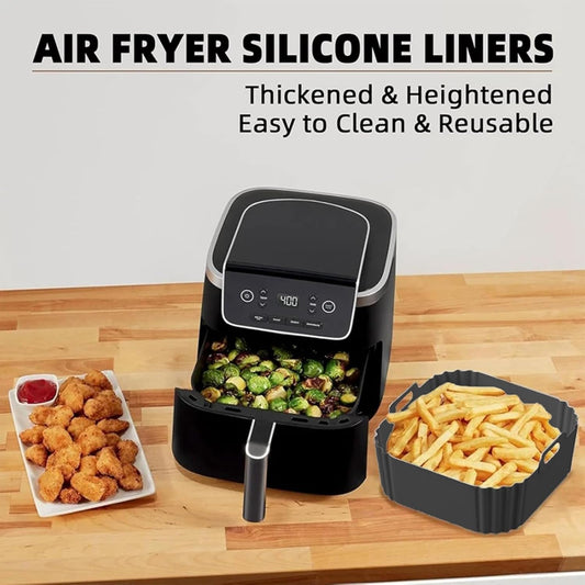 Air Fryer Silicone Liners for Ninja AF140 AF141 AF180 AF181 Air Fryer for Philips HD9270 Basket Baking,9inch Reusable square,Black×2 pack