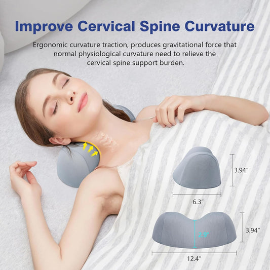 ComfortLife Small Neck Stretcher Pillow for Pain Relief, Medium Soft Cervical Traction Device Neck Mild Support Pillow Foam Cervical Neck Pillow for Tension Muscle Relax Relief (Grey)