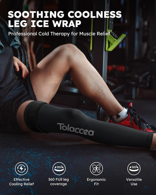 Full Leg Ice Pack Wrap, 360° Entire Leg Gel Cold Therapy Sleeve with Strap