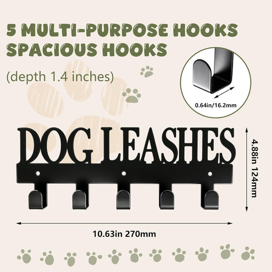 Dog Leash Holder for Wall with 5 Metal Hooks | Key Holder Wall Mount,Pet Leash Collars and Key Organizer, Screw Mounted, Entryway Hallway Kitchen Garage Mudroom Decor