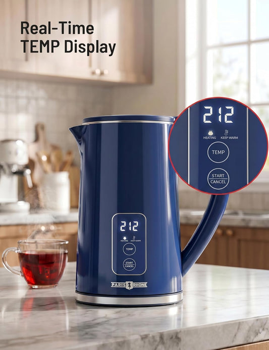 Electric Kettle Temperature Control, 1.7L Large Electric Tea Kettle, 4H Keep Warm Hot Water Kettle with 6 Presets, LED Screen Electric Kettles for Boiling Water, Boil-Dry Protection