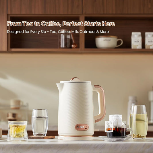 OLEGA Electric Tea Kettle: 1200W Fast Boil Electric Water Kettles 1.5L | Stainless Steel Kettle; Large Electric Water Kettle; Plastic Free Teapot; Auto Shut-Off Water Boiler; Fast Boil Kettles