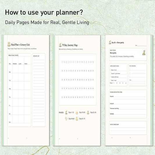 75-Day Soft Challenge Planner (Undated) – Gentle Habit Tracker & Daily Wellness Journal, 5-Minute Routine, Tiny Actions System, Reflection Prompts, Milestone Check-Ins