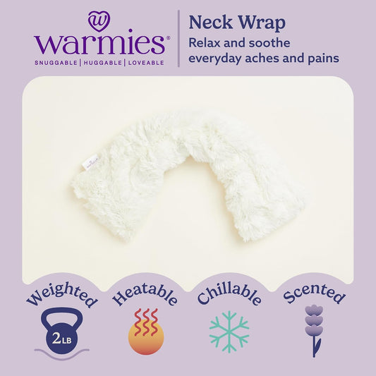 warmies Microwavable Neck & Shoulder Wrap, Neck Heating Pad, Gray, 2 lb | Weighted Hot or Cold Comfort, Microwave 90 sec & Freeze 2 hr, Scented with Calming French Lavender, Faux Fur Feel, Latex Free