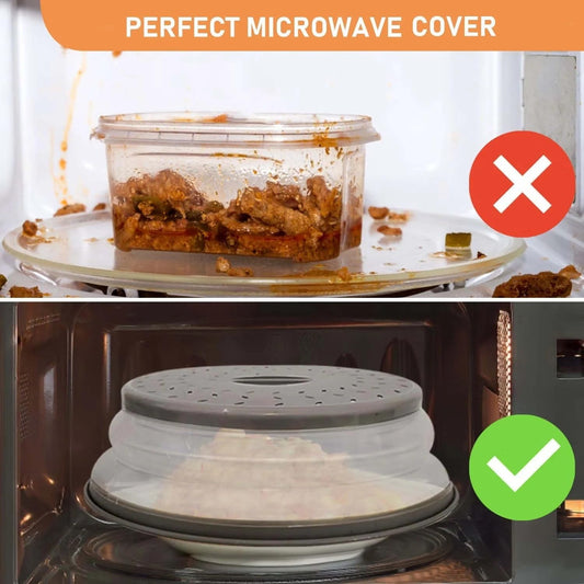 Collapsible Microwave Splatter Cover Microwave Cover for Food with Steam Vent Dishwasher-safe BPA-Free (Grey)