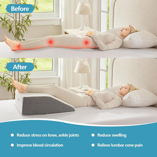 Nordjager Wedge Pillow for Sleeping, 24 x 24 x 10 Inch Bed Wedge | 40D Memory Foam Top Layer with Supportive Foam Base; Ergonomic Incline Supports Back, Legs and Comfortable Sleep.