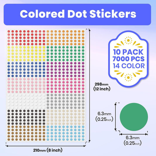 20 Colors Round Stickers 1/4 Inch Removable Vinyl Dot Label 7000 PCS