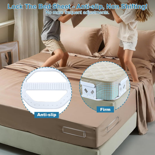 TRELC Bed Sheet Holders for Corners, 4PCS Upgrade Fitted Sheet Holders Keep Sheets Firm & Tight, Easy Install & Foldable Sheet Clips Sheet Straps Fit Various Mattress