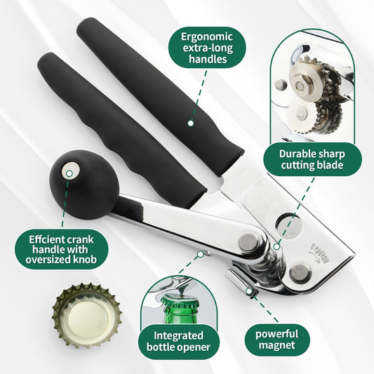 Commercial Can Opener Manual Heavy Duty for Seniors for Kitchen | Stainless Steel Hand Crank Can Opener Smooth Edge Can Opener for Restaurant for Big Cans for Arthritics