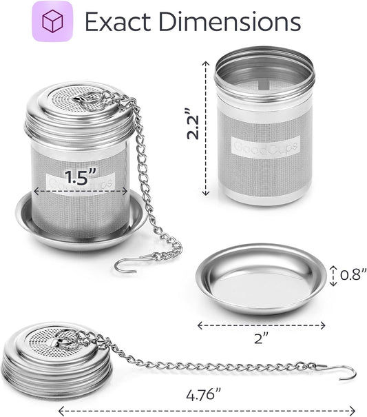 Stainless Steel Tea Infuser for Loose Leaf Tea, Large (2.95” Diameter x 2.85” Height) – Extra Fine Mesh Strainer with Chain Hook & Lid, Reusable Tea Steeper for Mugs, Cups & Teapots