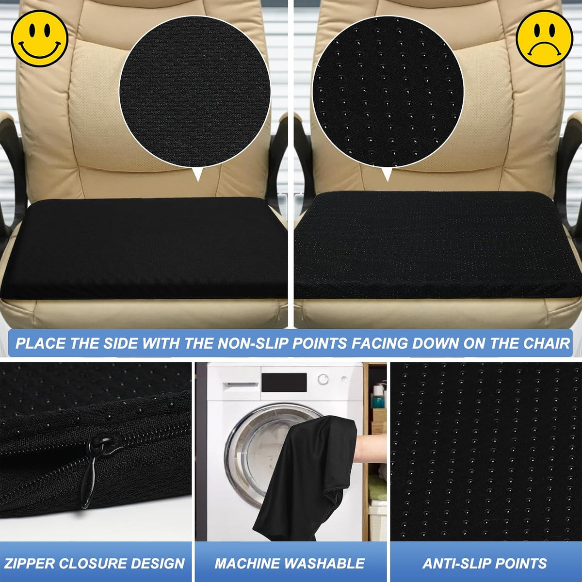 Gel Seat Cushion for Long Sitting - 16.5" x 14.5" x 2.4" (Extra Thick&Soft)