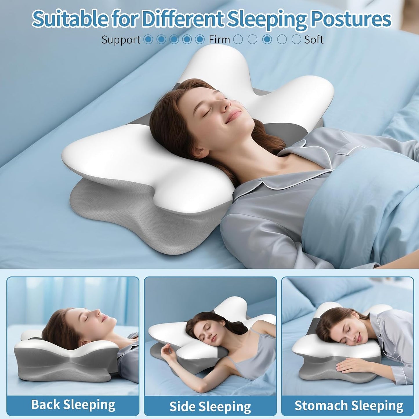 Cervical Neck Pillow for Pain Relief - Ergonomic Pillow for Neck Support, Contour Memory Foam Pillows for Sleeping, Orthopedic Bed Pillow for Side Back Stomach Sleepers(Blue)