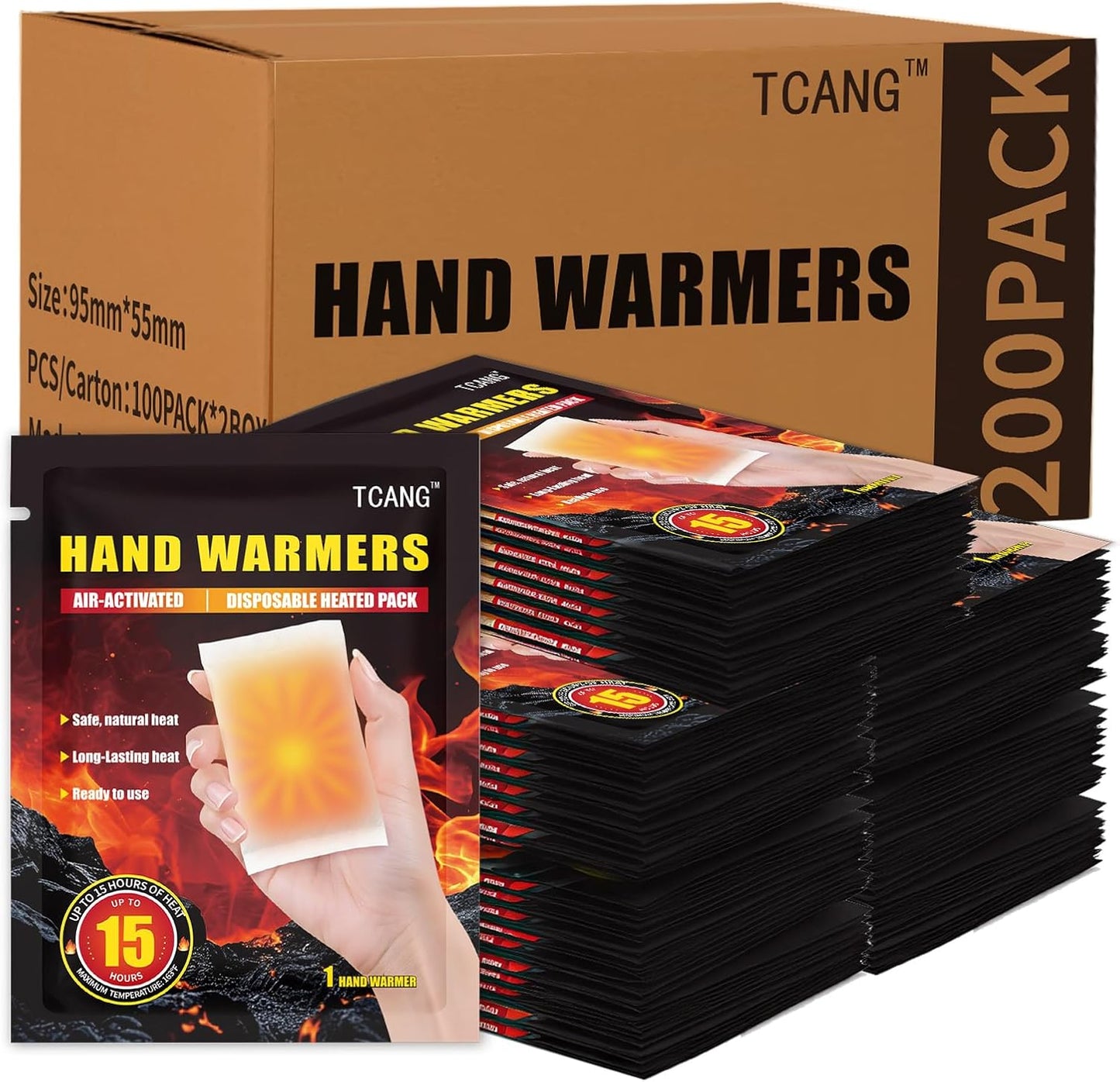 Hand Warmers Disposable - Up to 15 Hours of Heat - 10/50/100/200 Pack Super Long Lasting Air Activated Warmers, All Natural, Portable for Body, Hands & Toes - Odorless Hot Warmer Heater for Outdoor