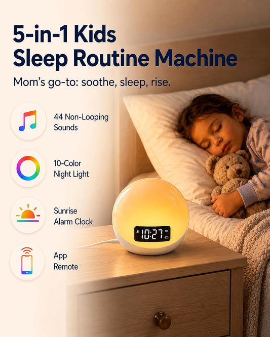 White Noise Sound Machine with Sunrise Alarm Clock for Kids Baby Sleeping