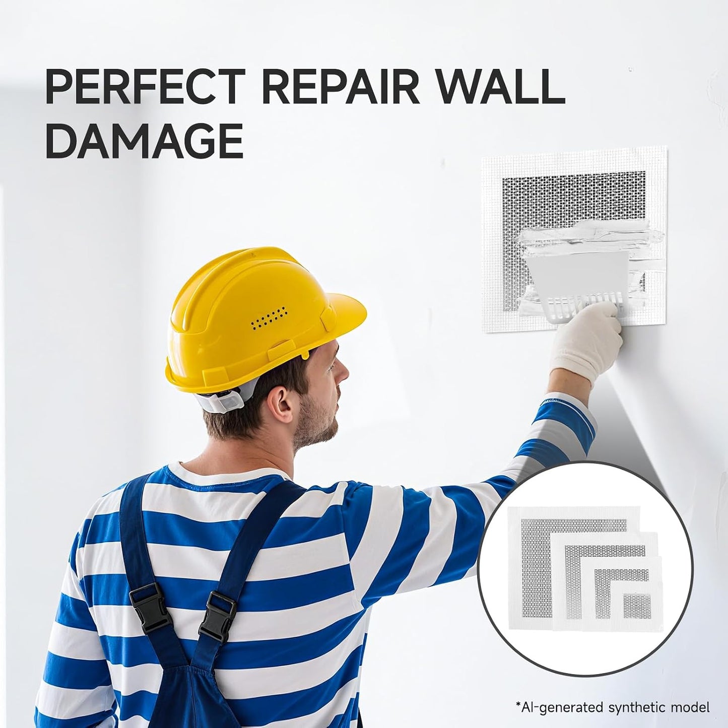 19 PCS Wall Repair Patch Kit, Aluminum Drywall Repair Patch Kit for Small/Large Holes, 2/4/6/8 Inch Self-Adhesive Metal Wall Patches with Scraper Sandpapers Gloves, Quick Fix Plaster