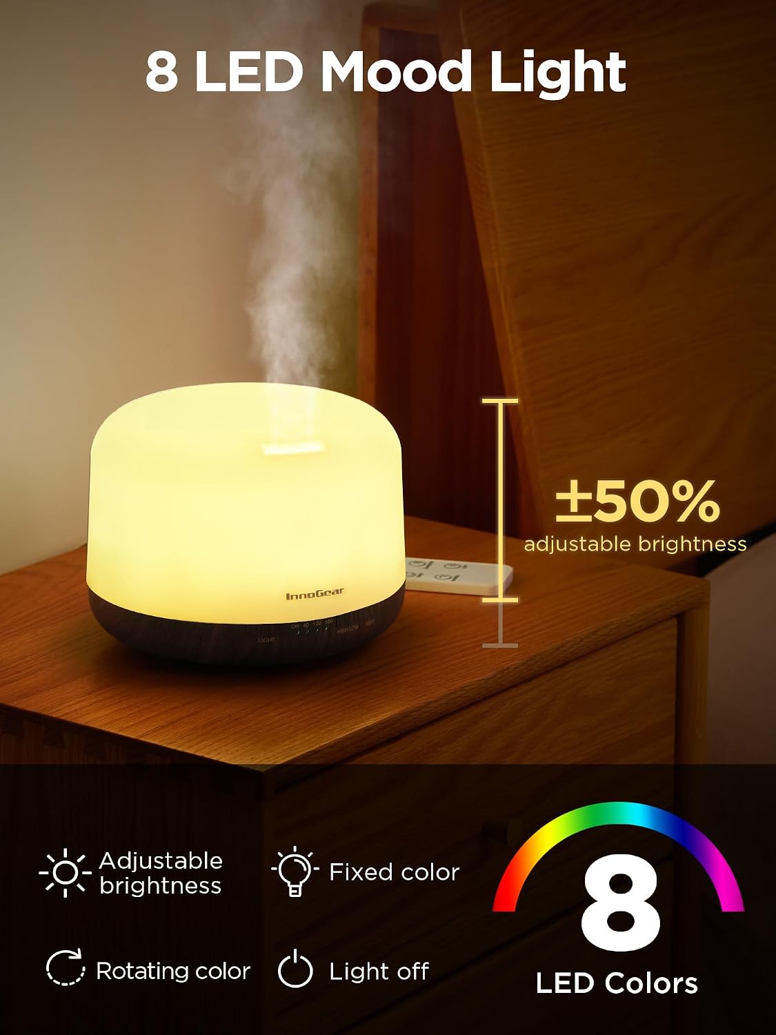 InnoGear 500ml Essential Oil Diffuser for Home Cool Mist Humidifier, Yellow