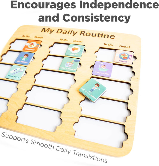 Wooden Toddler Routine Chart Ages 3-6 – Daily & Bedtime Routine Chart, Visual Schedule Board for Kids, Montessori-Inspired Visual Schedule for Kids Daily Routine