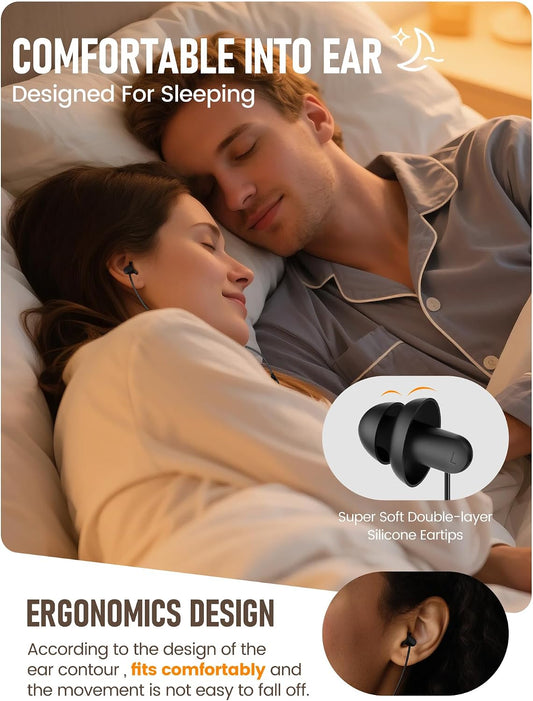 Sleep Earbuds, Hearprotek 2 Pairs Ultra Soft Lightweight Silicone Sleeping Earphone Headphones with Volume Control and mic for Side Sleeper, Snoring, Air Travel, Relaxation (Black)