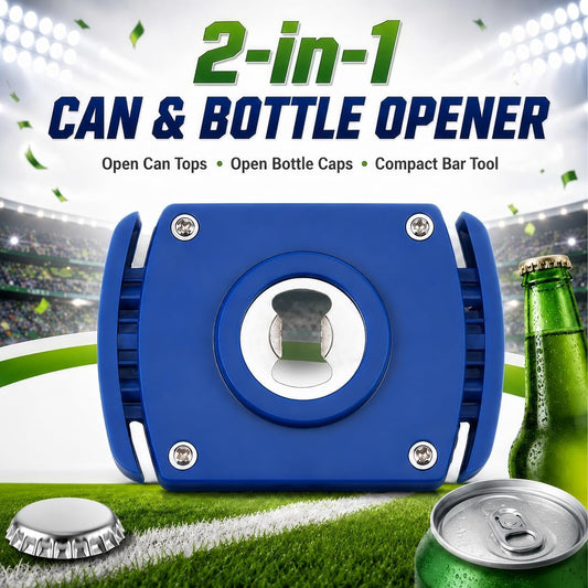 Aluminum Can Opener with Soft-Edge Lid Remover – Handheld Safety Manual Can Opener for 8-19 oz Beer & Soda Cans, Smooth Rim, No Sharp Edge, Blue – Household Bar Tool