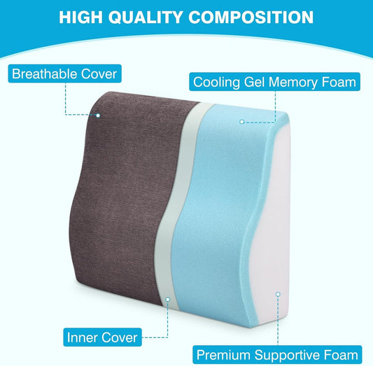 Back Support Pillow for Recliner Dual Layer Lumbar Support Pillow with Gel Memory Foam Ergonomic Orthopedic Couch Lumbar Cushions for Elderly Lower Back Pain Relief Washable Cover Brown