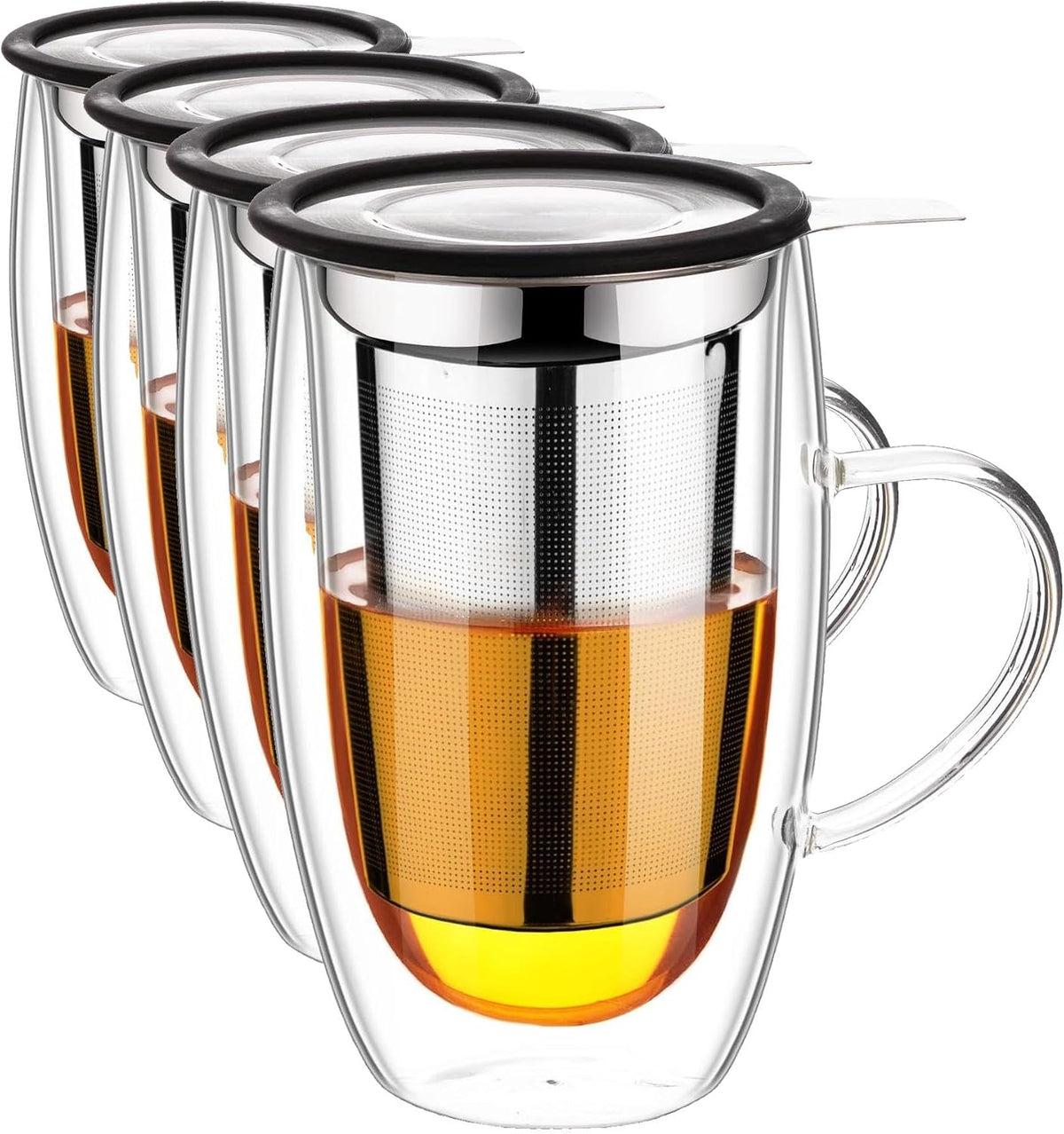 Baalaka Tea Infuser Mug, 16 fl oz Double-Wall Glass for Loose Leaf Tea