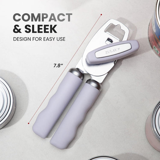 Zulay Kitchen Heavy Duty Stainless Steel Can Opener Manual with Bottle Opener - Rust Proof Manual Can Opener With Turn Knob & Comfy Soft Grip Handles - Black - Colors A
