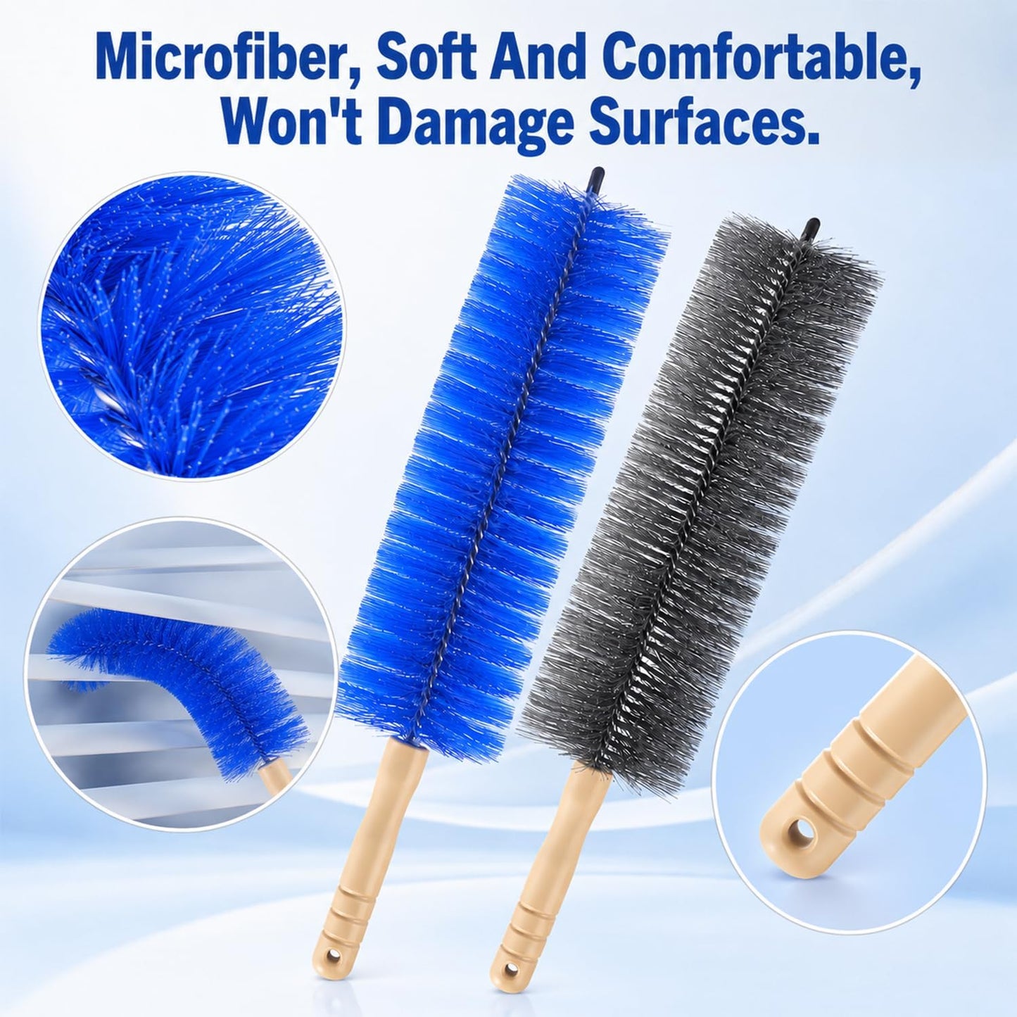 2Pcs Fan Cleaning Brush,Bendable Microfiber Head,2026 New Upgrade Bendable Dusting Brush Microfiber Duster for Electric Fan and Blind,Washable Fan Cleaner Brush for Air Vents,Curtains(Blue + Gray)