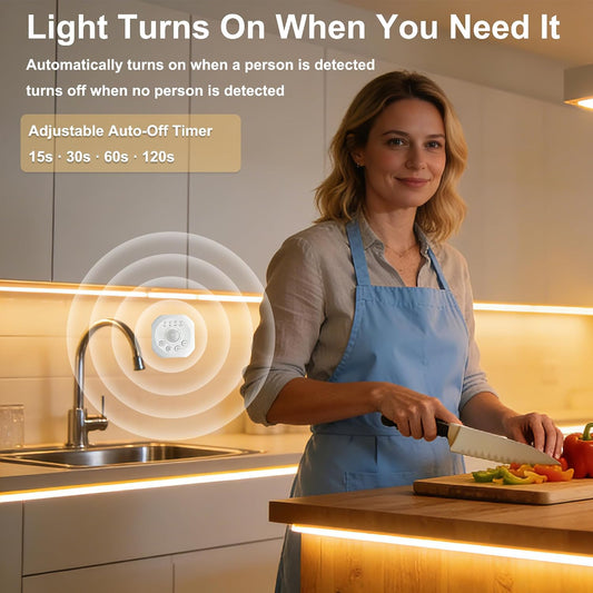 AXMOTUT Motion Sensor COB LED Strip Lights with Remote, 24V 9.84ft Warm White Dimmable LED Light Strips, High Bright 3000K LED Lights with Power Supply for Room, Kitchen, DIY Home Decoration