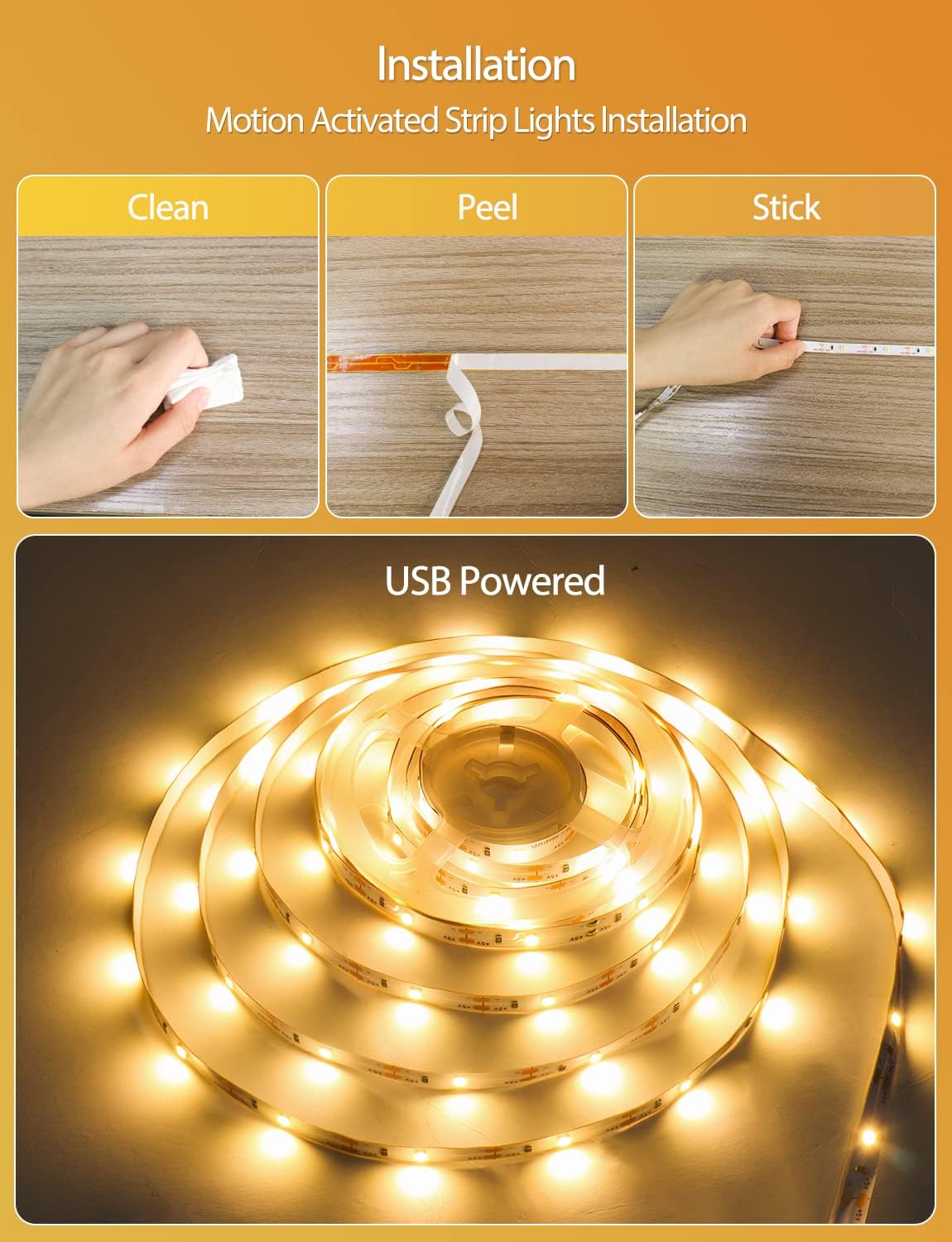 Daymeet Motion Sensor LED Strip Lights, 16.4ft RGB Motion Activated Under Bed Lights with Automatic Shut Off Timer App Control Cabinet Night Light Closet Lights for Hallway, Kitchen,Bedroom