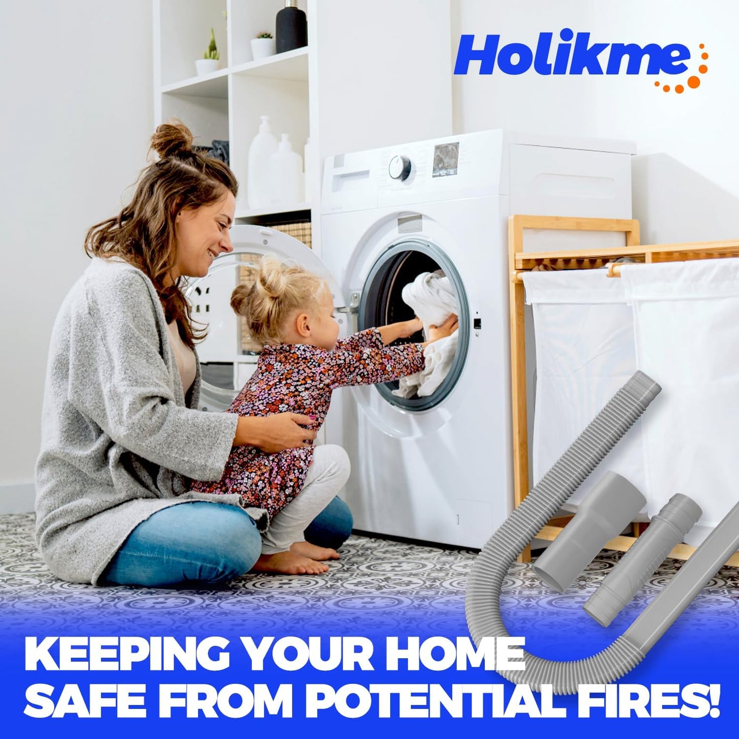 Holikme Dryer Vent Cleaner Kit – Blue Lint Vacuum Attachment | Dryer Vent Vacuum Hose Replacement Parts Reach Deep Inside Vents - Remove Hidden Lint, Speed Drying & Reduce Fire Risk