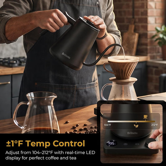 Gooseneck Electric Kettle Coffee Kettle with ±1°F Temperature Control, 27oz/0.8L 1200W Rapid Heating, 2Hours Keep Warm Automatic Shut Off Stainless Steel for Pour Over Coffee & Tea - Black