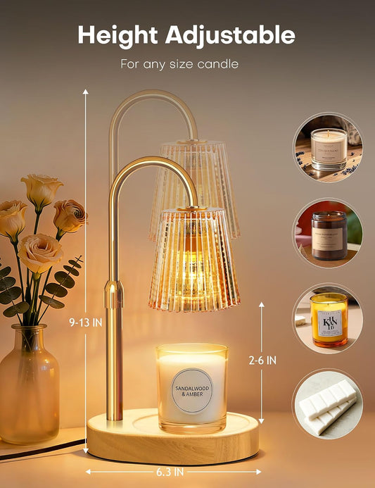 Candle Warmer Lamp with Timer Dimmer, Home Bedroom Decor Gifts for Women | Adjustable Height, Electric Wax Melts Warmer for Jar Candles, Birthday Christmas House Warming Gifts with 2 Bulbs