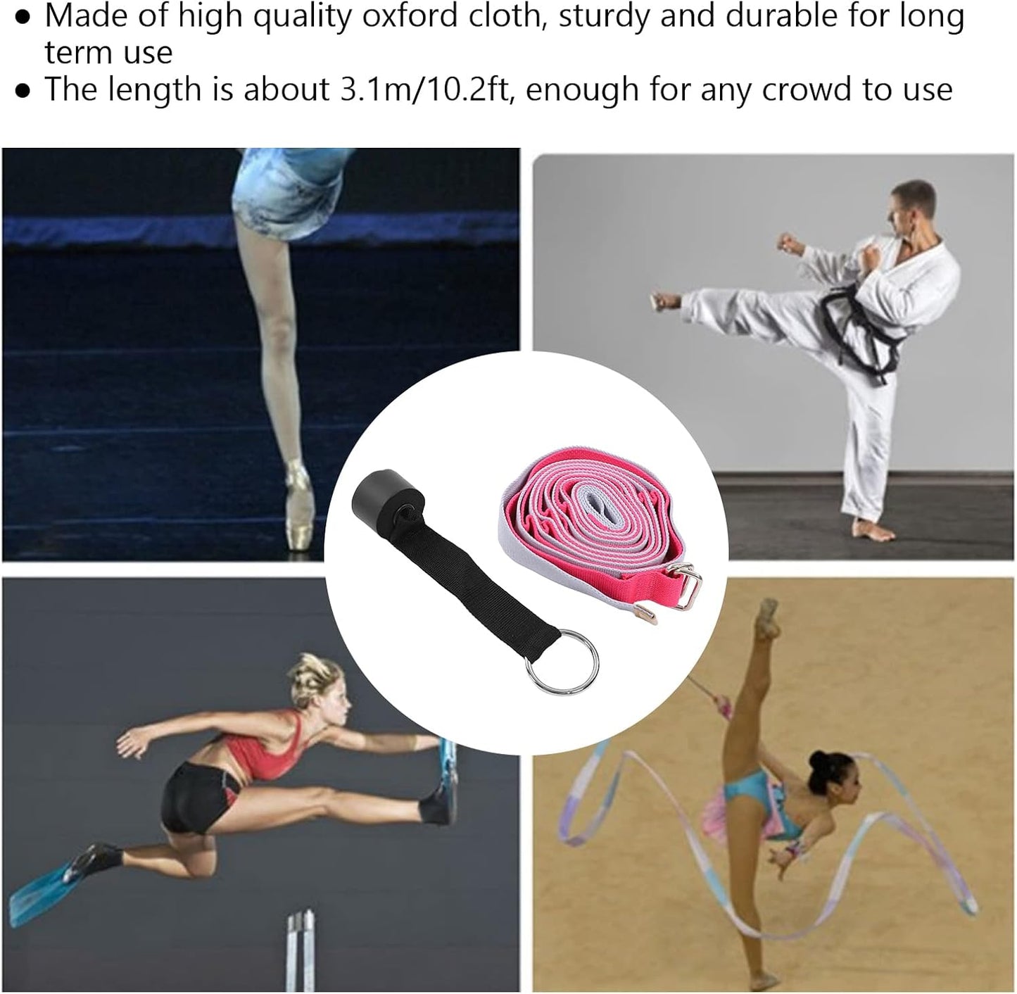 Yoga Stretching Strap, Fitness Stretch Belt with Fixed Door Anchor Loop, 10.2 ft 600D Oxford Cloth Leg Stretcher for Yoga, Gymnastics, Dance, Physical Therapy